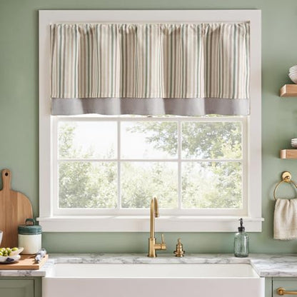 jinchan Stripe Linen Kitchen Valance Curtain, 50x18, 1 Panel, Multi Green - color: Boxter Striped | Multi Green on Linen, size: 50"W x 18"L (Pack of 1)