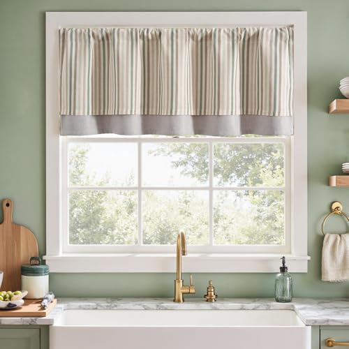 jinchan Stripe Linen Kitchen Valance Curtain, 50x18, 1 Panel, Multi Green - color: Boxter Striped | Multi Green on Linen, size: 50"W x 18"L (Pack of 1)