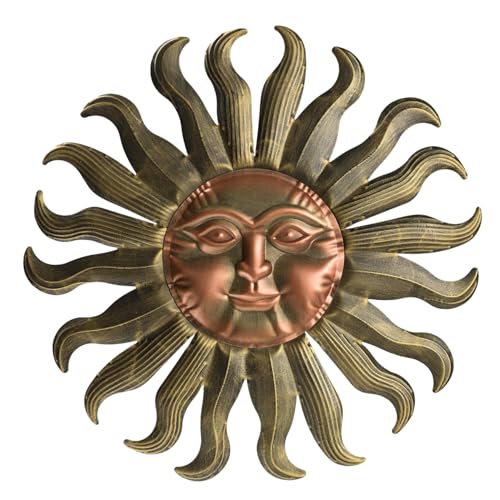 28" Sun Metal Wall Art Outdoor Decor - 3D Sun Face Metal Wall Sculpture - Hanging Decoration Gift Ideal for Home Accent, Bedroom, Garden, Patio, Farmhouse - color: Copper green