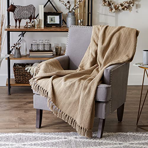 DII Industrial Tonal Textured Woven Throw 50x60, Stone - color: Stone