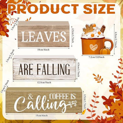 Lineshading 4 Pcs Fall Coffee Table Decor Wooden Pumpkin Latte Block Signs - style: Cow Home Eucalyptus