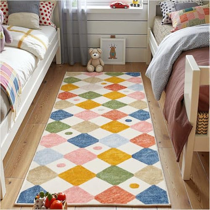 jinchan 2x6 Runner Rug Colorful Checkered Washable Kids Rug Playful Hallway - color: Diamond Circus, size: 2' x 6' (Rectangular)