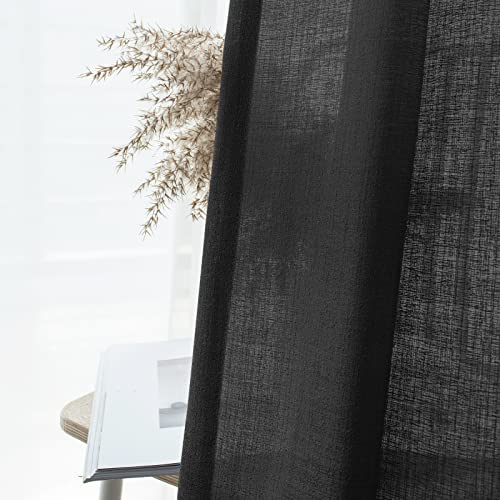 Melodieux Black Semi Sheer Curtain Valance for Kitchen Cafe Small Windows Linen Look Rod Pocket, 52 by 18 Inch, 1 Panel - color: Black, size: 52"W x 18"L (Pack of 1)