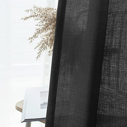 Melodieux Black Semi Sheer Curtain Valance for Kitchen Cafe Small Windows Linen Look Rod Pocket, 52 by 18 Inch, 1 Panel - color: Black, size: 52"W x 18"L (Pack of 1)