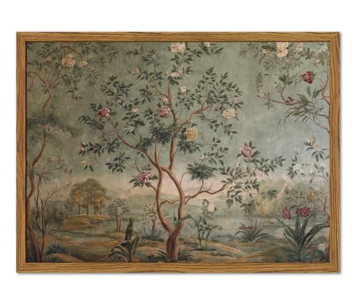 Framed Vintage Landscape Wall Art, Cottagecore Floral Tree Canvas Wall Decor Paintings, Rustic Nature Botanical Pictures Prints Aesthetic for Home Living Room Bedroom Bathroom 16x24 inch - color: Tree, size: 24"L x 16"W