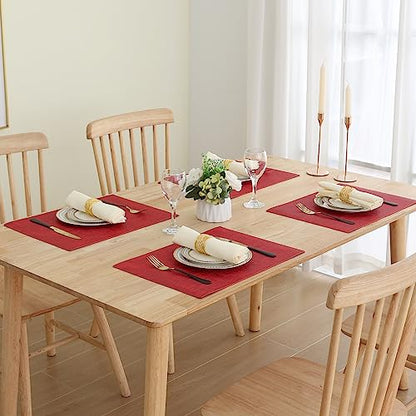 Homaxy PU Faux Leather Placemats for Dining Table, Set of 6, Red - color: Red