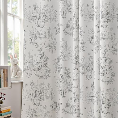 jinchan Grey Blackout Curtains 63 Inch Woodland Back Tab 2 Panels - color: Grey on Beige, size: 50"W x 63"L (Pack of 2)