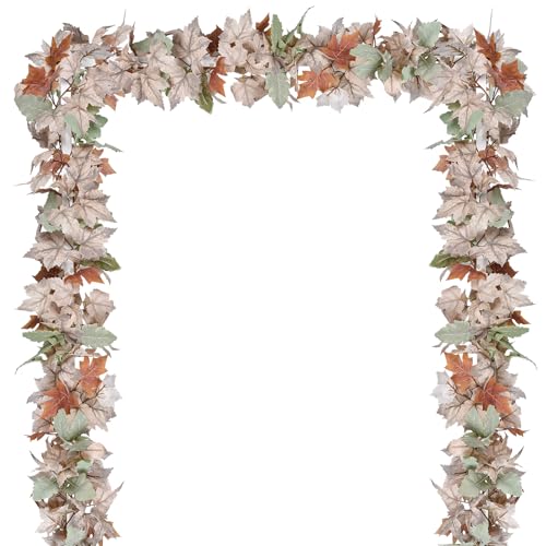 Lvydec 2 Pack Fall Maple Garland - 5.9ft/Piece White Artificial Fall Foliage Garland Colorful Autumn Decor for Home Wedding Party - color: White&green&orange