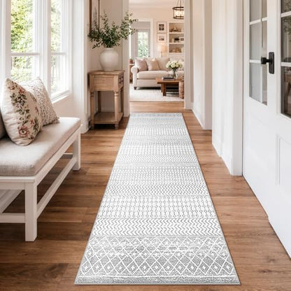 Kitchen Runners Non Skid Washable 8 Ft Long Hallway Runners Rug - color: Ivory / Gray, size: 2'6" x 8' (Runner)