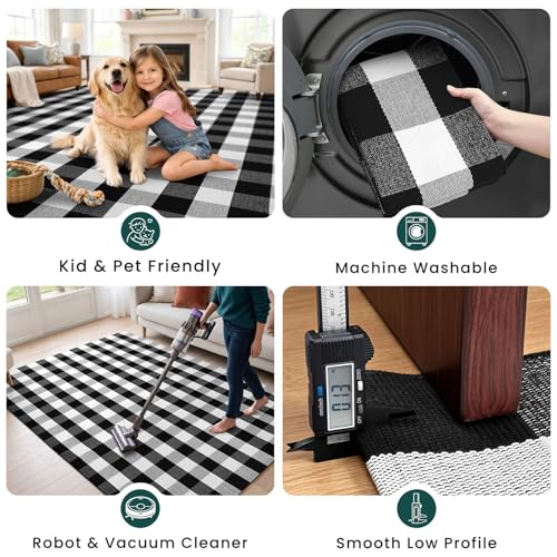 KOZYFLY Buffalo Plaid Area Rug 5x7 ft Living Room Rug, Black and White - color: Black and White, size: 5' x 7' (Rectangular)
