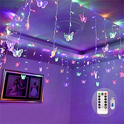 8 Modes 120 LED 19.7FT Firefly Twinkle Timer String Lights with Remote,Butterfly Curtain Fairy Lights USB Plug in, Waterproof Copper Wire for Bedroom Patio Christmas Wedding Party Dorm(Multicolor) - color: Multicolor