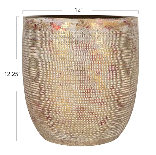 Creative Co-Op Embossed Textured Stoneware Planter, Metallic Gold - color: Metallic Gold