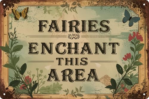 Vintage Metal Tin Sign 8x12 in Enchanted Fairy Magic Whimsical Wall Art for Garden or Patio Decor Adds a Touch of Fantasy & Charm - color: Enchanted Fairy