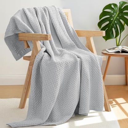 Whale Flotilla Summer Chunky Chenille Knit Twin Size Blanket for Couch, Bed - color: Light Grey, size: Twin(60x80 Inch)