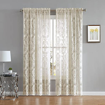 Warm Home Designs 54 x 84 Inch Golden Damask Lace Curtains. FI Linen 84 - color: Golden Linen, size: 54"W x 84"L (Pack of 2)