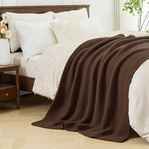 Dark Brown Throw Blanket, Garter Knit, 50" x 60", Chocolate Brown - color: Dark Brown, size: 50"x60"