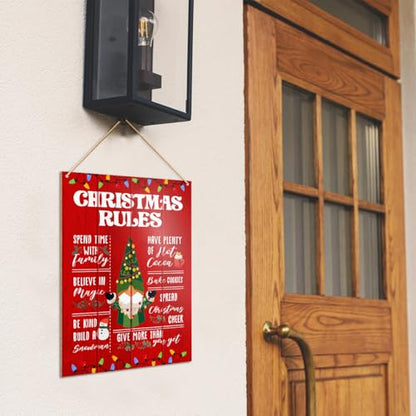 Hanging Sign, Gnome Holiday Decor, Wooden Wall Sign, Xmas Rules - color: J2