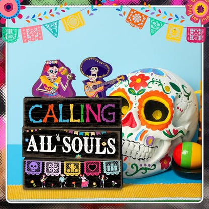 Britimes Day of Dead Tiered Tray Decor Set, 4 Pack, Wooden Table Sign - style: Day of the Dead Duo