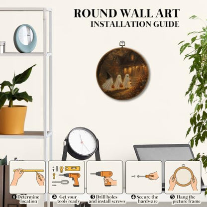 JUIOEIU Fall Halloween Witch Ghost Pumpkin Lantern Round Wall Decor 997 - color: Three ghosts