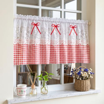 Red Gingham Valance Lace Curtain for Small Window Shabby Chic 60Wx18L - color: Red Gingham, size: 60"W x 18"L (Pack of 1)