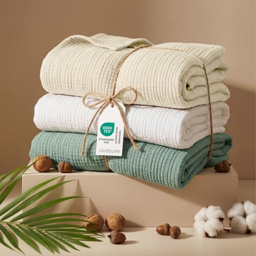 Bedsure 100% Cotton Muslin Blankets for Adults, Large Throw, Linen Beige - color: 00 - Beige, size: Throw XL (50" X 70")