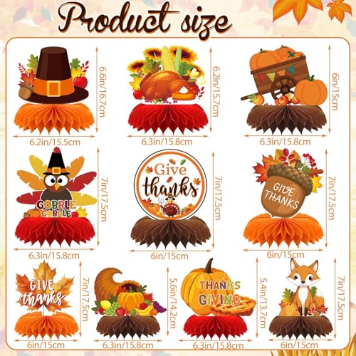 10 Pcs Thanksgiving Honeycomb Centerpieces, Fall Table Decorations - style: Thanksgiving Style