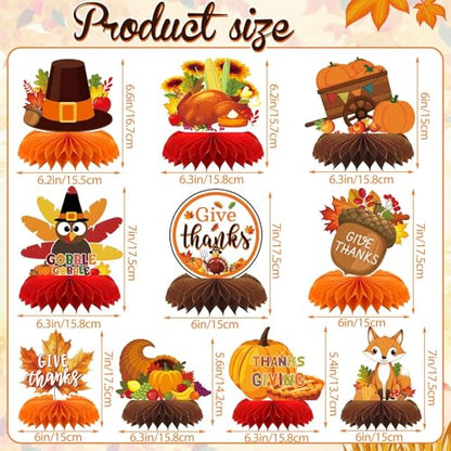 10 Pcs Thanksgiving Honeycomb Centerpieces, Fall Table Decorations - style: Thanksgiving Style