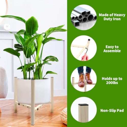 Airpark Adjustable Metal Plant Stand, Stable Plant Pot Flower Holder Indoor Outdoor Corner, Fit 8 9 10 11 12 inch Pots, Wood-Grain (Pot & Plant Not Included) - color: Wood-grain 3