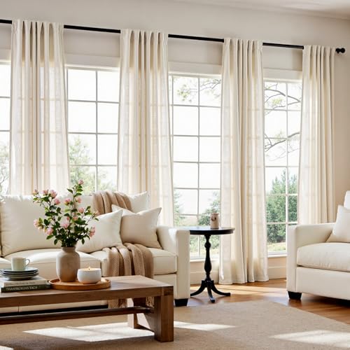 jinchan Linen Curtains Light Filtering Back Tab 50x84 Inch 4 Panels Beige - color: *Ecru, size: 50"W x 84"L (Pack of 4)