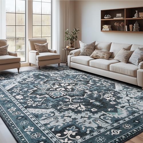 Rugflix 6x9 Area Rugs for Living Room, Washable Dark Navy Blue Large Rug - color: Dark Navy Blue, size: 6' x 9' (Rectangular)