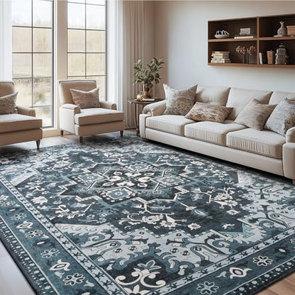 Rugflix 6x9 Area Rugs for Living Room, Washable Dark Navy Blue Large Rug - color: Dark Navy Blue, size: 6' x 9' (Rectangular)