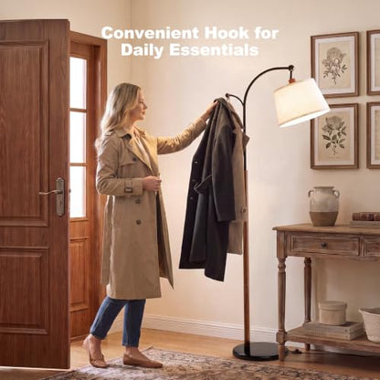 Floor Lamp, 9W 850lm Smart LED Arch Floor Lamp - Marble Base - color: Wood Grain + Marble Base