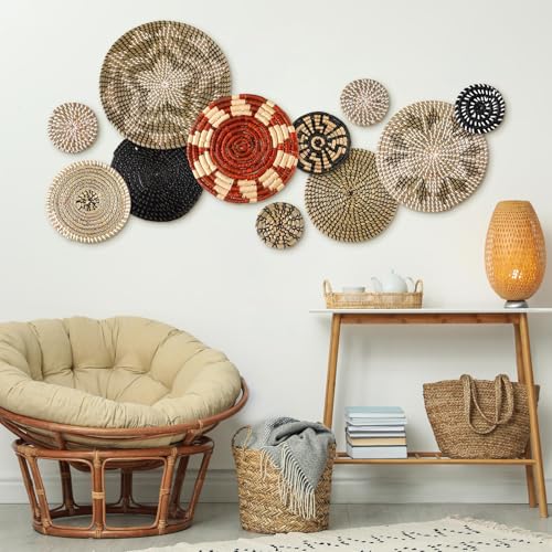 Tatuo 11 Pcs Boho Wall Basket Decor Woven Wall Hanging Art, Dark - style: Dark