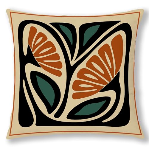 Orange and Green Retro Mid Century Modern Floral Pillow Covers 18x18, Boho Abstract Flower Botanical Decorative Throw Pillow Covers Pillowcases for Home Living Room Bedroom - color: Green & Orange 8, size: 18" x 18" (Pack of 1)