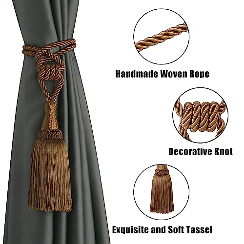 BEL AVENIR 4 Pack Tassel Curtain Tiebacks Handmade Holdbacks (Coffee) - color: Coffee, size: 4 Pack