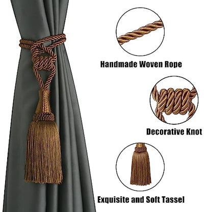 BEL AVENIR 4 Pack Tassel Curtain Tiebacks Handmade Holdbacks (Coffee) - color: Coffee, size: 4 Pack