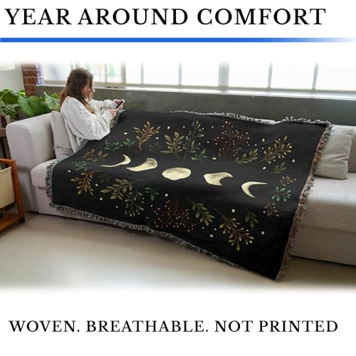 Pure Country Weavers Moonlight Garden Olive by Episodic Drawing - Gift Tapestry Throw Blanket Woven from Cotton - Made in The USA (72x54) - color: Moonlight Garden Olive, size: 72x54
