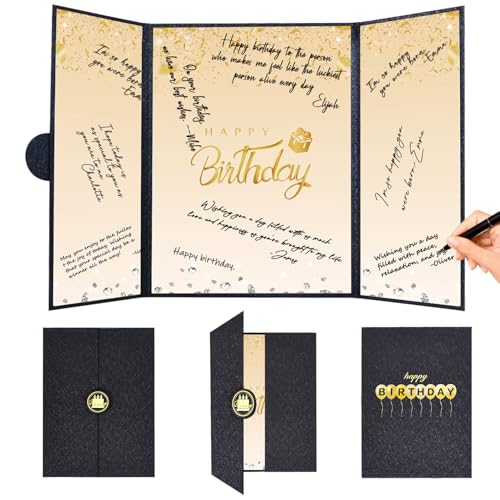 Crenics Black and Gold Birthday Guest Sign in Book Alternative 18" x 12" - color: Black and Gold