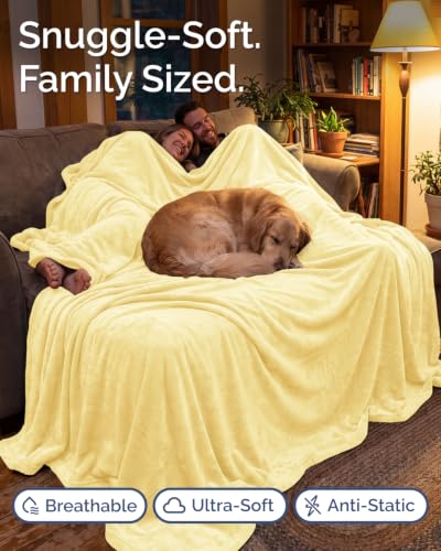 Fleece Blanket Oversized King - Ultra-Soft Flannel Fleece Blanket - Yellow - color: 03 - Yellow, size: Oversized King (120" x 120")