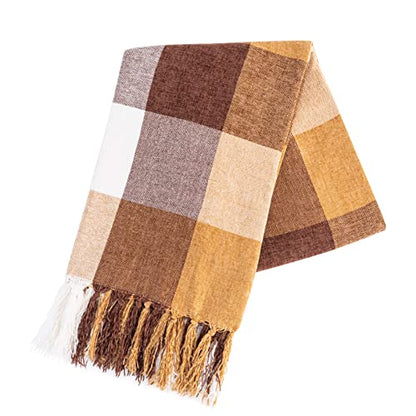 RECYCO Buffalo Plaid Chenille Throw Blanket, 50"x60", Brown Off White - color: Plaid Brown Off White, size: 50'' X 60''