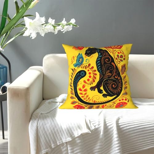 Yellow Panther Butterfly Folk Art Pillow Throw Pillow Velvet 18In - color: Color-33, size: 18" x 18" (Pack of 1)
