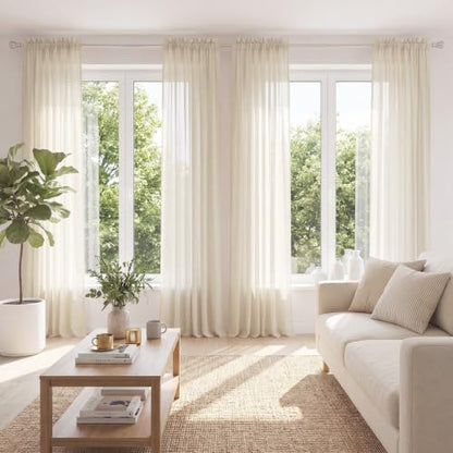 PONY DANCE 4 Panels Sheer Curtains 96 Inches Long, Beige, W 42" x L 96" - color: Beige, size: 42"W x 96"L (Pack of 4)