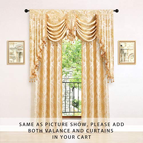 ELKCA Golden Jacquard Swag Waterfall Valance Luxury Gold Damask Curtain Valance for Living Room (Damask-Golden, W49 Inch, 1 Panel) - color: Valance,damask-golden, size: 49"W x 43"L (Pack of 1)