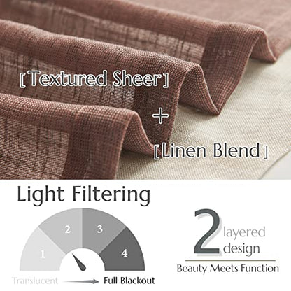 jinchan Kitchen Valance Curtain Double Layers, 50x16, 1 Panel, Brown - color: Double Layer | Brown, size: 50"W x 16"L (Pack of 1)