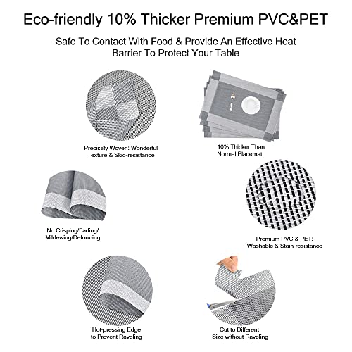 GIVERARE Placemats Set of 4, Heat-Resistant Woven Vinyl Placemat, Non-Slip Washable PVC Table Mat, Easy to Clean Premium Plastic Mats for Dining, Kitchen Table (Silver+Gray) - color: Silver+gray