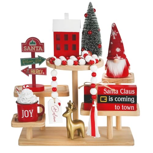 Christmas Decorations for Home Office 8 PCS Tiered Tray Decor Set - color: Christmas