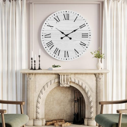 Large Wall Clock with Roman Numeral, 24” Shiplap Farmhouse Clock - color: White, size: 24 Inch