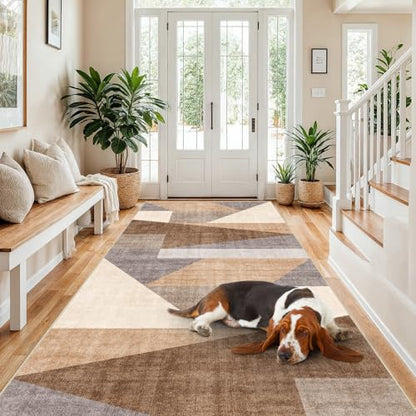 4x8 Washable Geometric Runner Rug - Non-Slip Wide Hallway Rugs Tan Beige - color: Tan Beige, size: 4' x 8' (Rectangular)