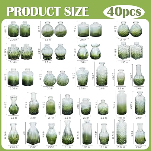 17Pack Glass Bud Vases in Bulk Dark Green Small Mini Vase for Flowers - color: Geen and White