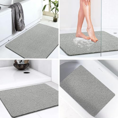 LuxStep Shower Mat Bathtub Mat Non-Slip Bath Mat with Drain, Quick Drying - color: Stylish Grey, size: 32" x 24"